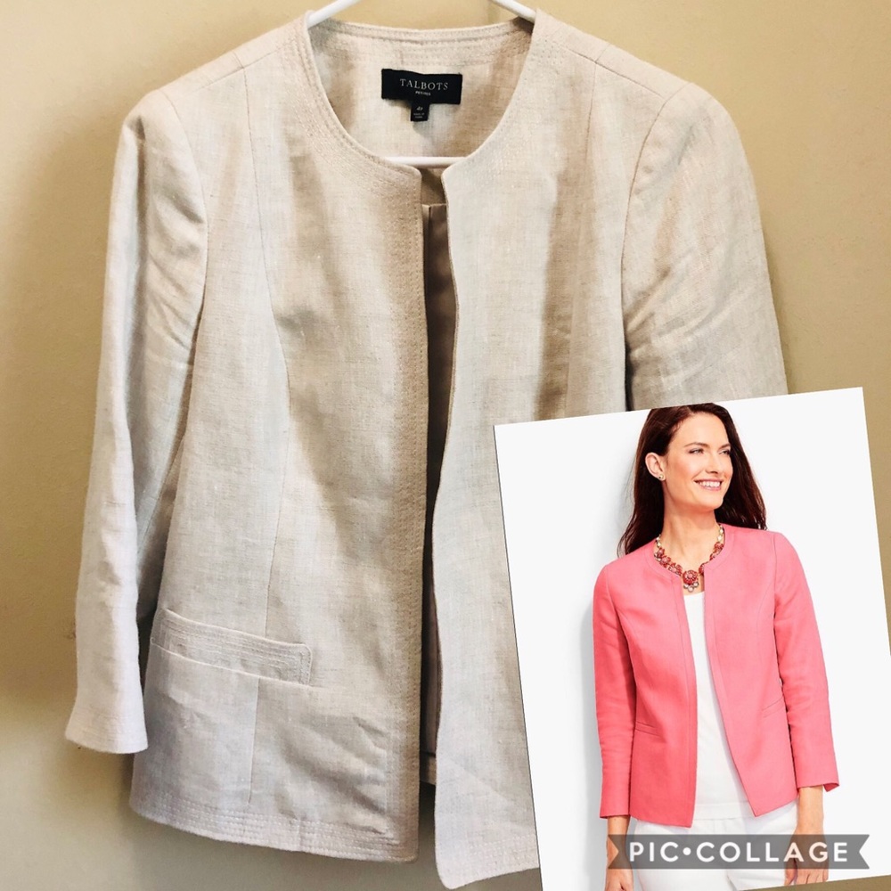 Talbots 100% Linen Open Jacket Blazer Size 4p - image 1